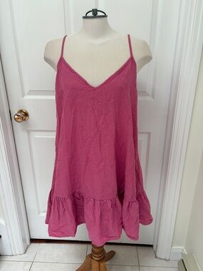 SHEIN Pink Spaghetti-Strap V-Neck Ruffle-Hem Mini Dress